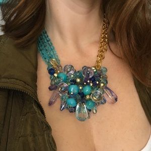 Asymmetrical jeweled statement necklace